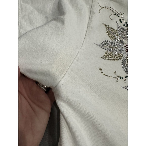 VTG Christine Alexander White T-Shirt Sz M/L Rhinestone Poinsettia Christmas - Picture 6 of 12